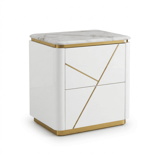Glamor bedside table lacquered high gloss white gold for the bedroom AVENUE