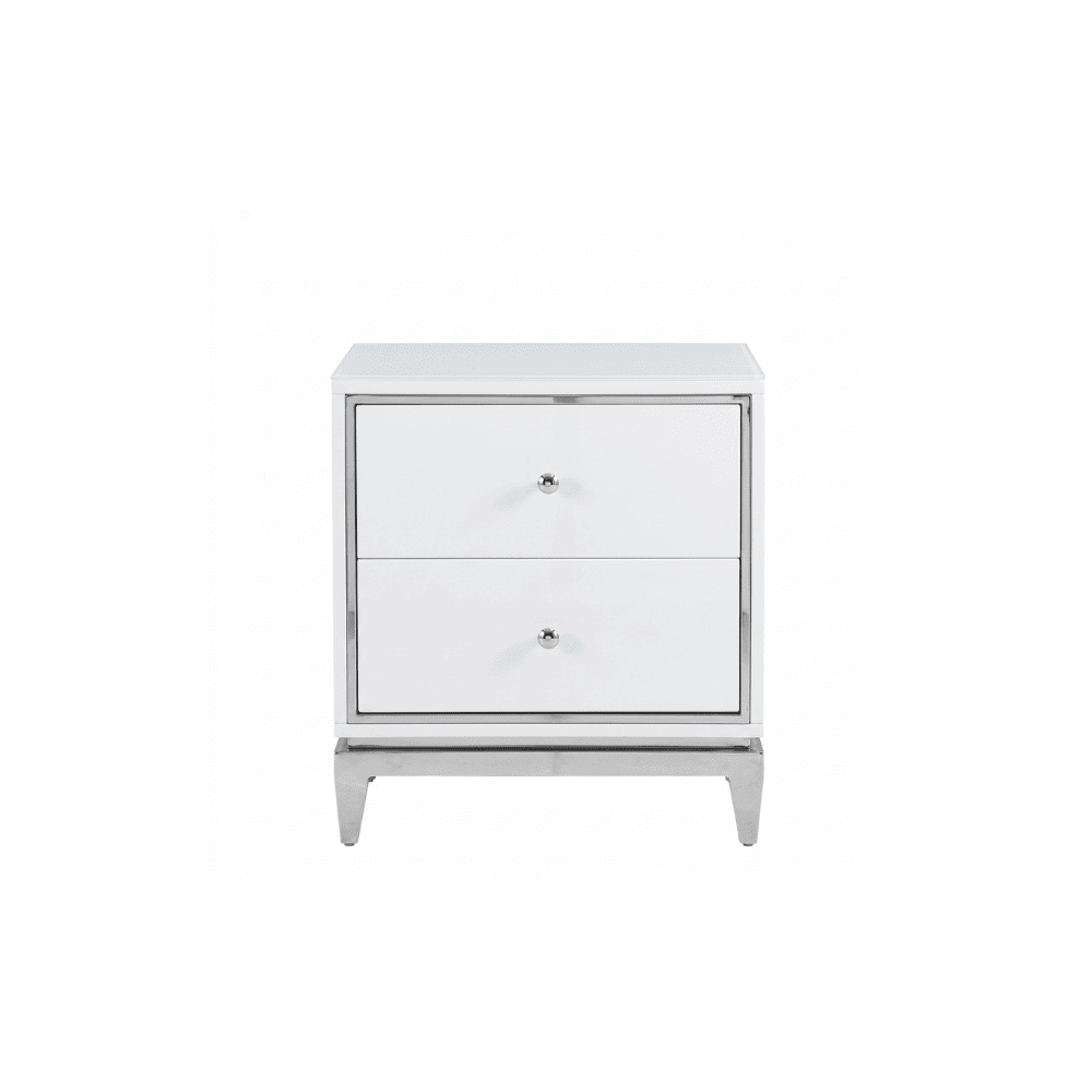 Lorenzo S Silver Lacquered white and silver glamour bedside cabinet for the bedroom