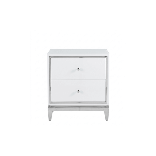 Lorenzo S Silver Lacquered white and silver glamour bedside cabinet for the bedroom