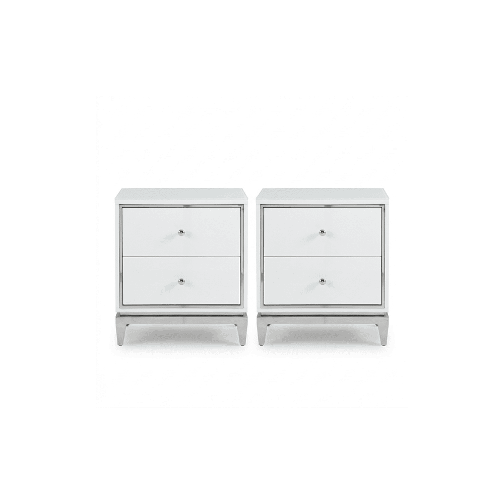 Lorenzo S Silver Lacquered white and silver glamour bedside cabinet for the bedroom