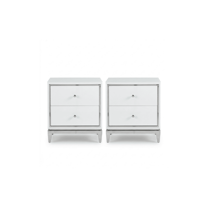 Lorenzo S Silver Lacquered white and silver glamour bedside cabinet for the bedroom