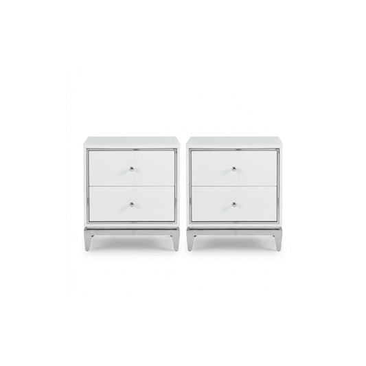 Lorenzo S Silver Lacquered white and silver glamour bedside cabinet for the bedroom