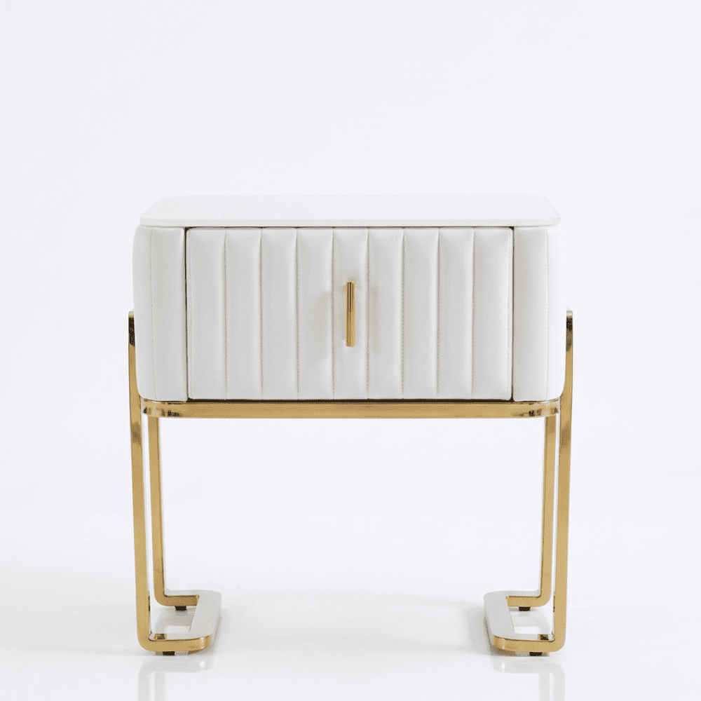 Modern glamor bedside table, beige, gold, side table with drawer AMORE