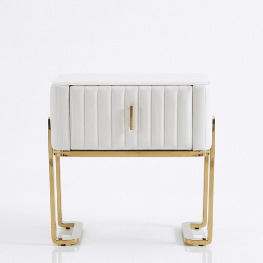 Modern glamor bedside table, beige, gold, side table with drawer AMORE