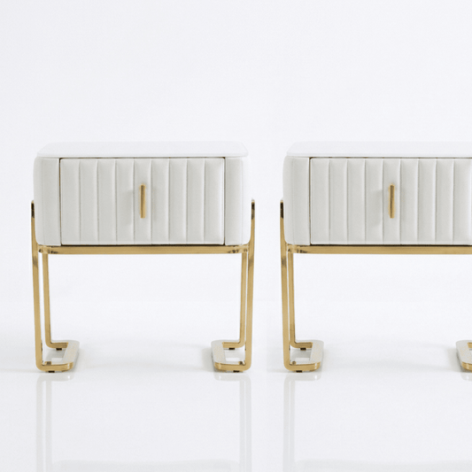 Modern glamor bedside table, beige, gold, side table with drawer AMORE