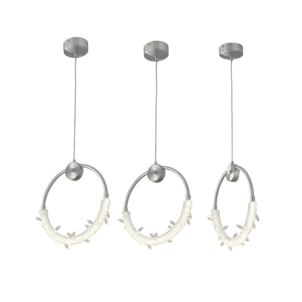Modern chandelier MOON, glamour pendant lamp, silver, round, designer, exclusive, single, over the island