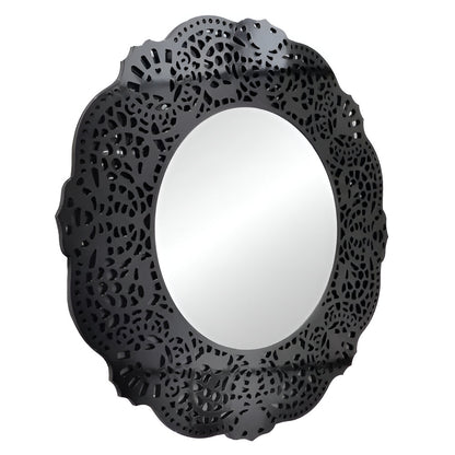 Osa Round Modern Mirror with an Openwork Wooden Frame