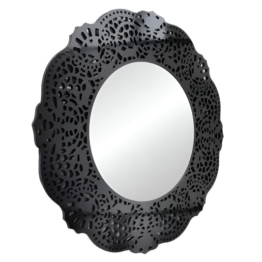 Osa Round Modern Mirror with an Openwork Wooden Frame