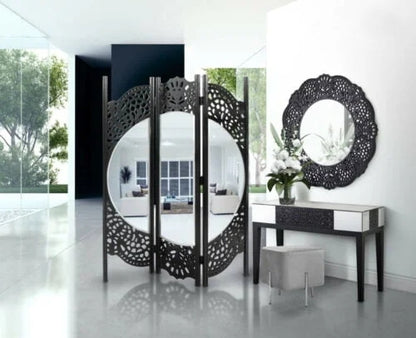 Osa Round Modern Mirror with an Openwork Wooden Frame