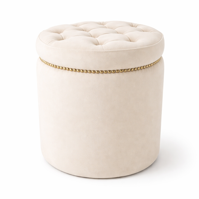 Gala Round quilted Pouffe with gold Karo rivets