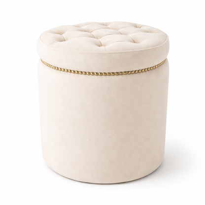 Gala Round quilted Pouffe with gold Karo rivets