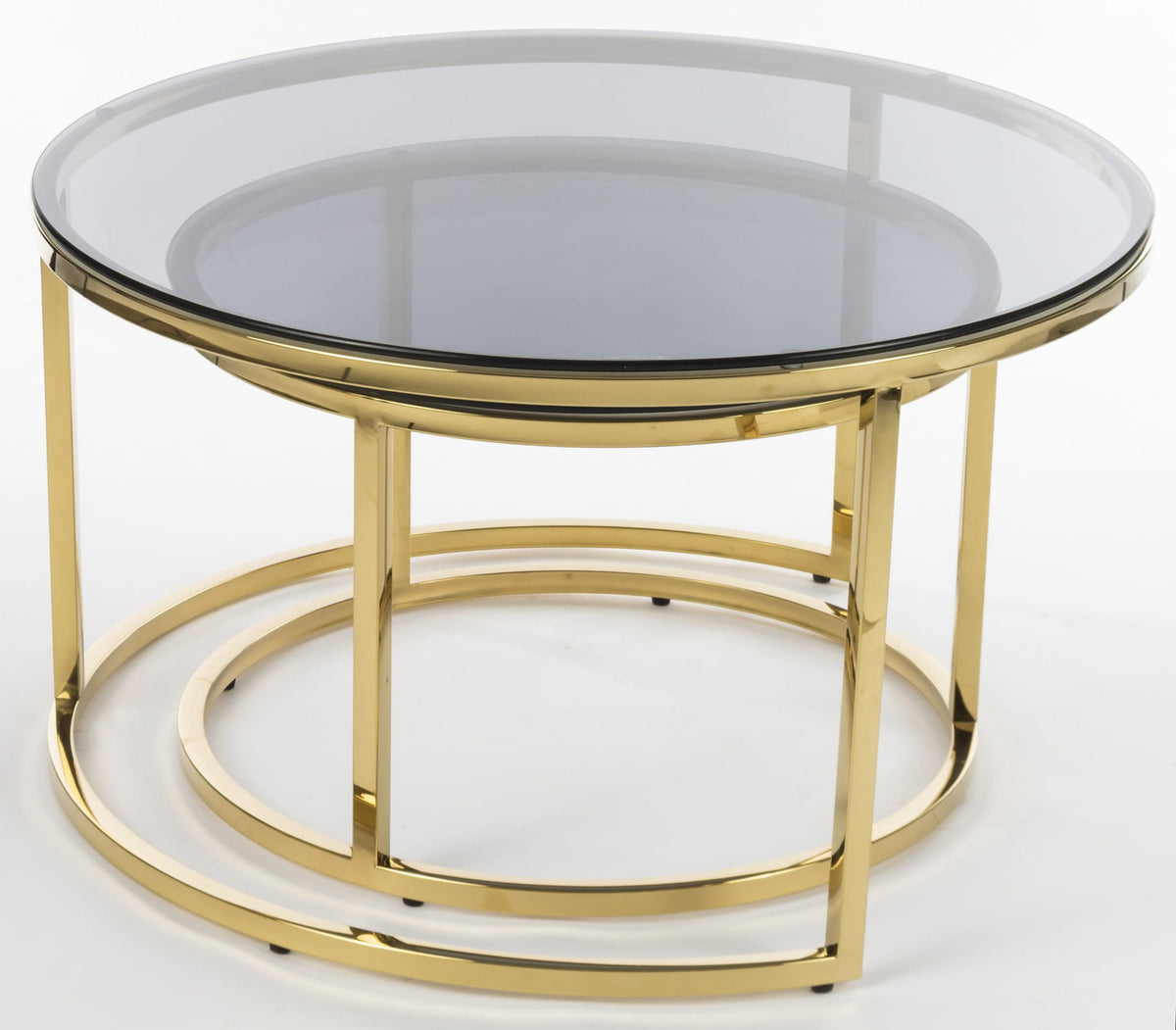 Gaby Set of gold coffee Tables with a smoked Top