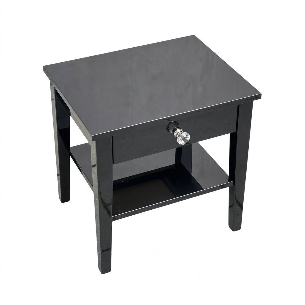 Beily black high gloss Nightstand with shelf