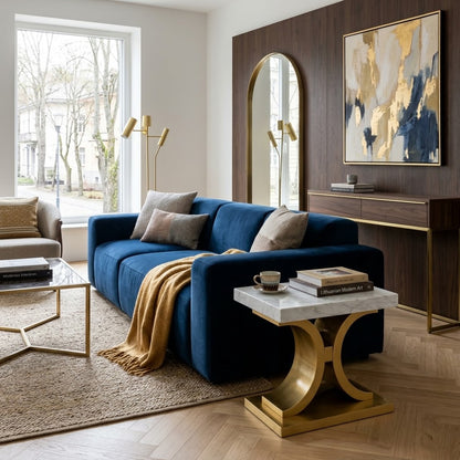 Glamour white side Table with gold top