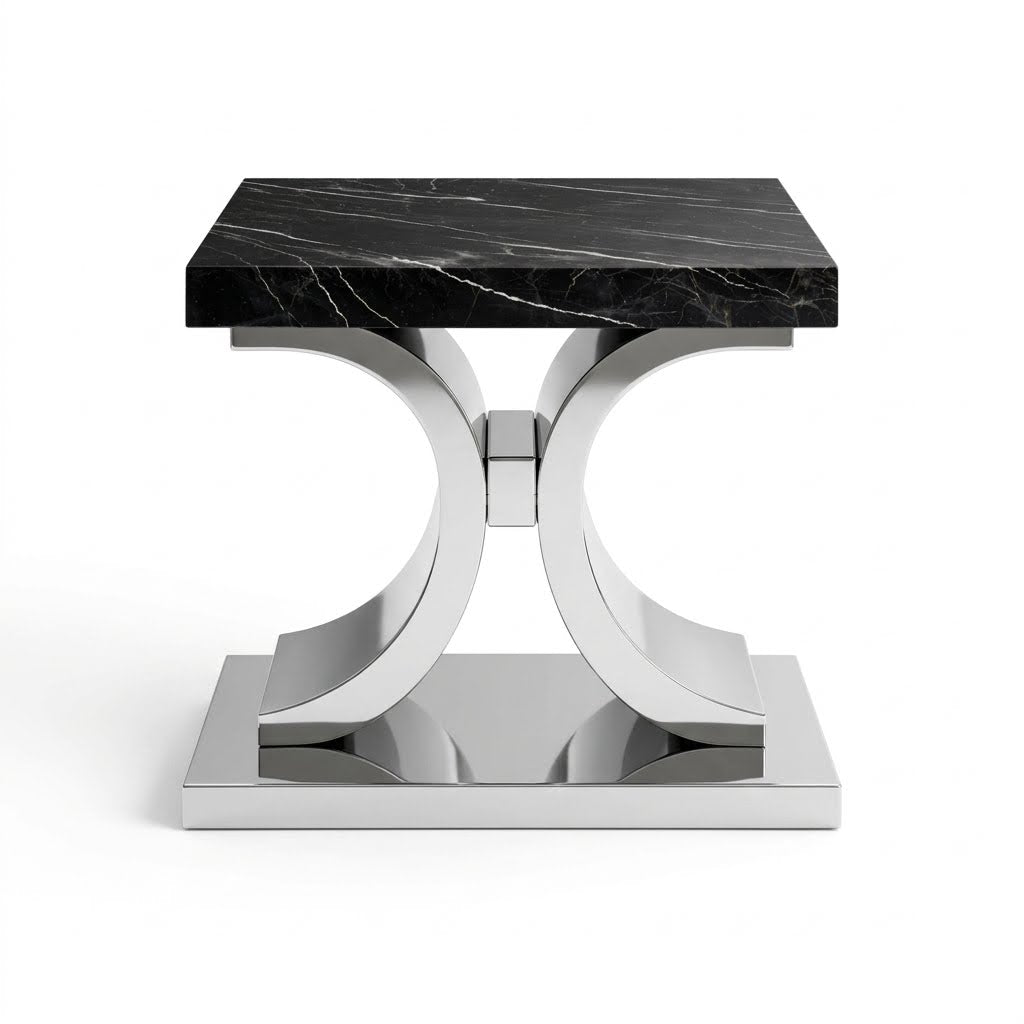 Glamour silver side Table with top black
