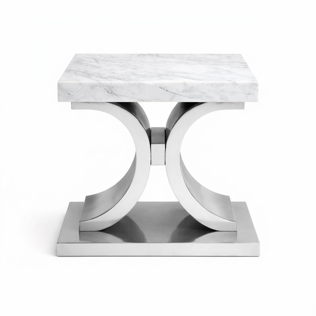 Glamour  silver side Table with top white