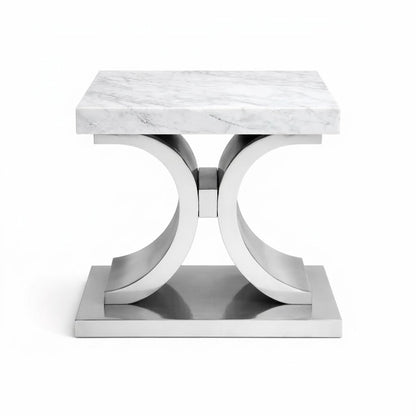 Glamour  silver side Table with top white