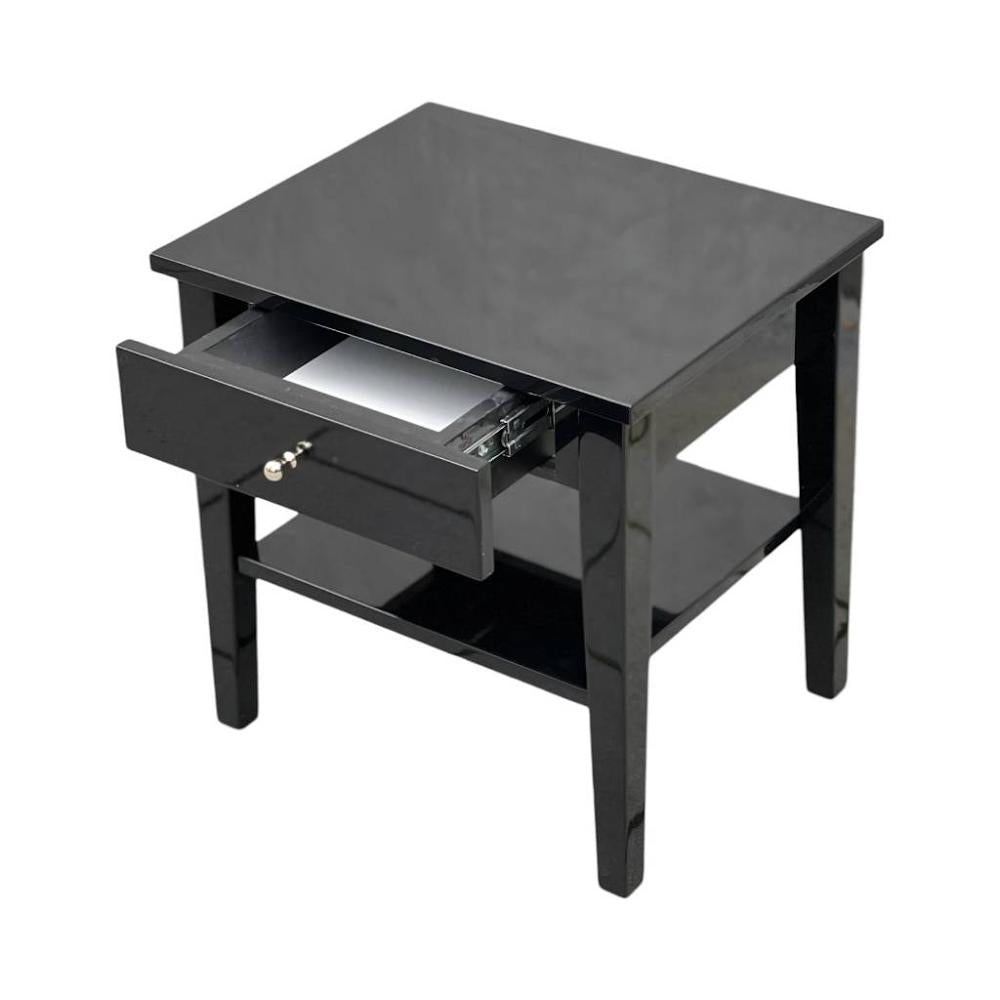 Beily black high gloss Nightstand with shelf