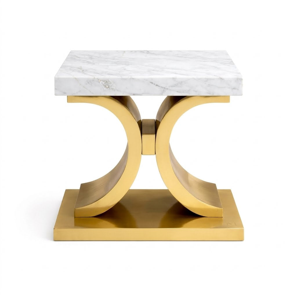 Glamour white side Table with gold top