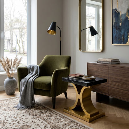 Glamour  gold side Table with top black