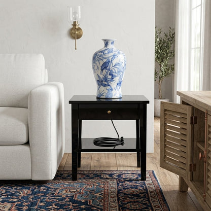 Beily black high gloss Nightstand with shelf